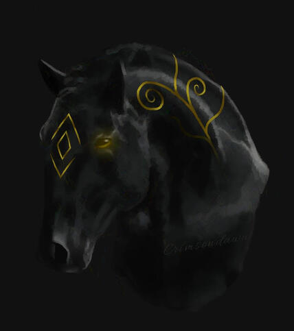 Black horse with gold