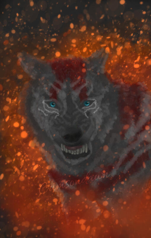 Growling wolf in fire